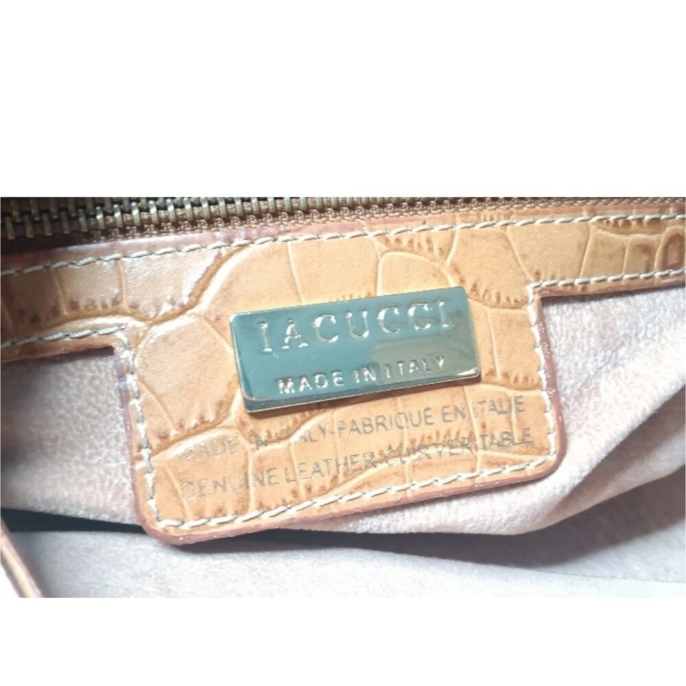 Lacucci Italian Leather Satchel Large Handbag Bag Crocodile Embossed Brown Tan - Picture 9 of 16